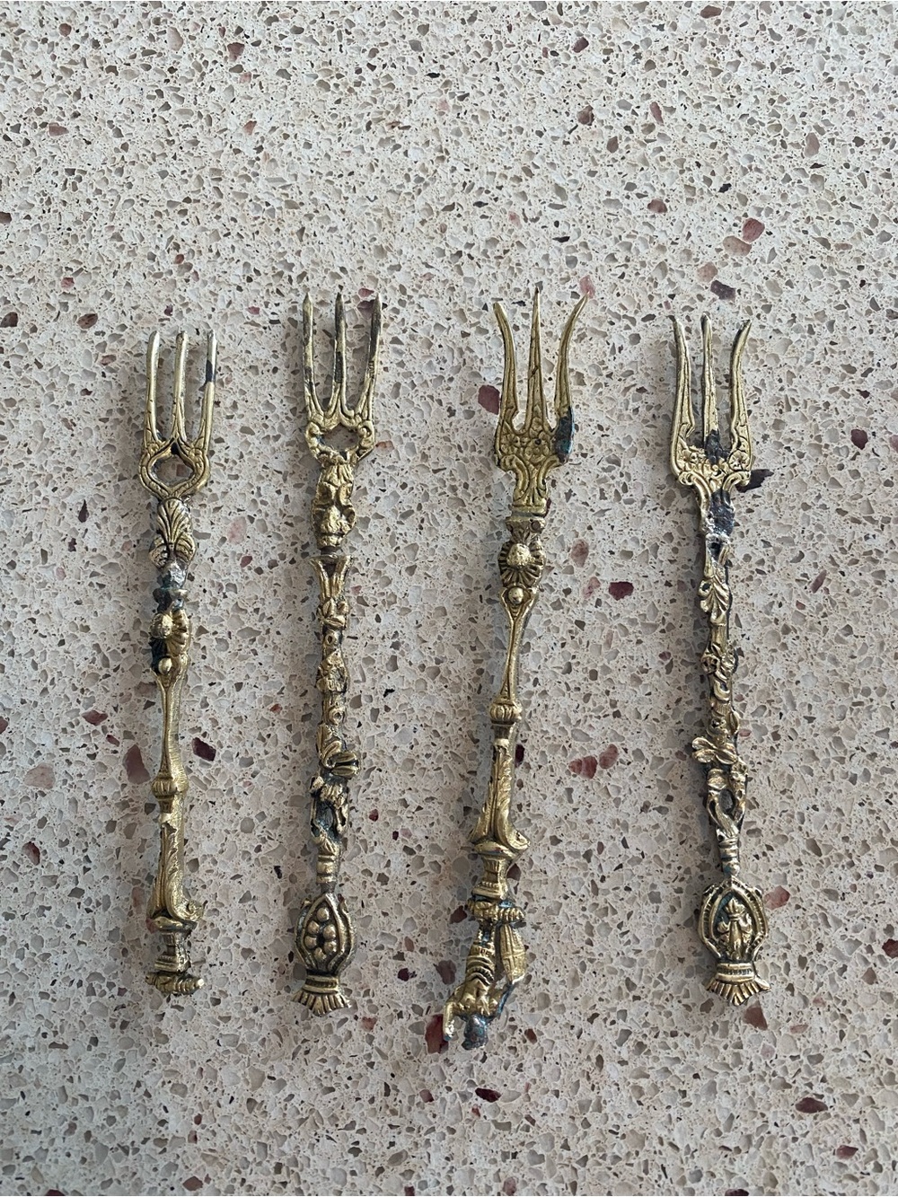 Vintage Bordini from Italy Decorative Forks in Gold tone - Set of 4